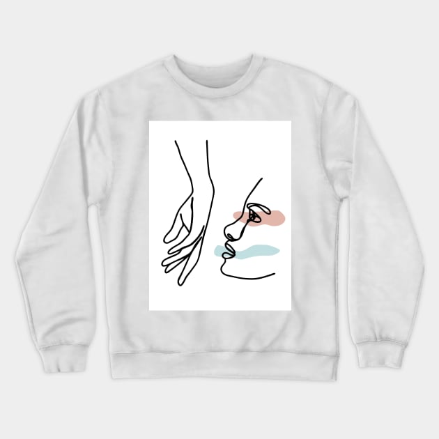 Minimal Line Drawing Hand Kiss Crewneck Sweatshirt by Art Designs